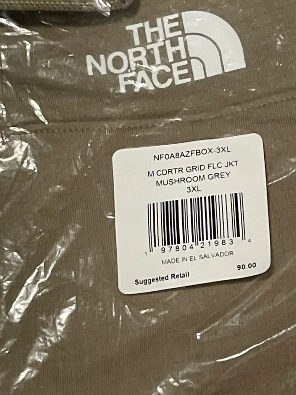 Men’s TNF Cedar Trail  grid Fleece Jacket Mushroom Grey 3xl NEW